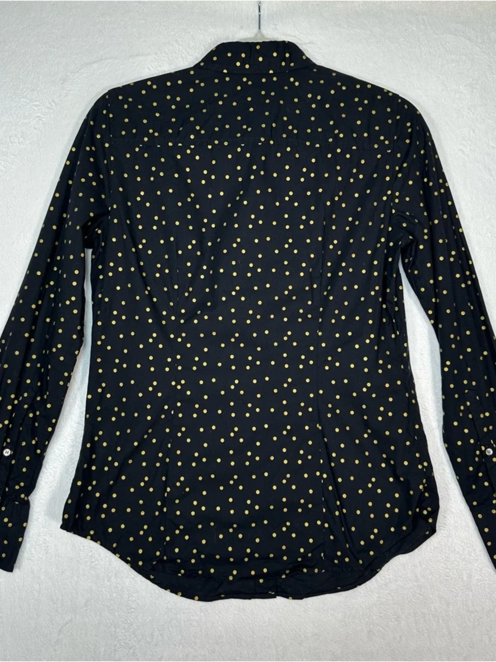 J.Crew Perfect Shirt Women’s 2 Black Gold Foil Polka Dot Cotton Blouse Metallic‎